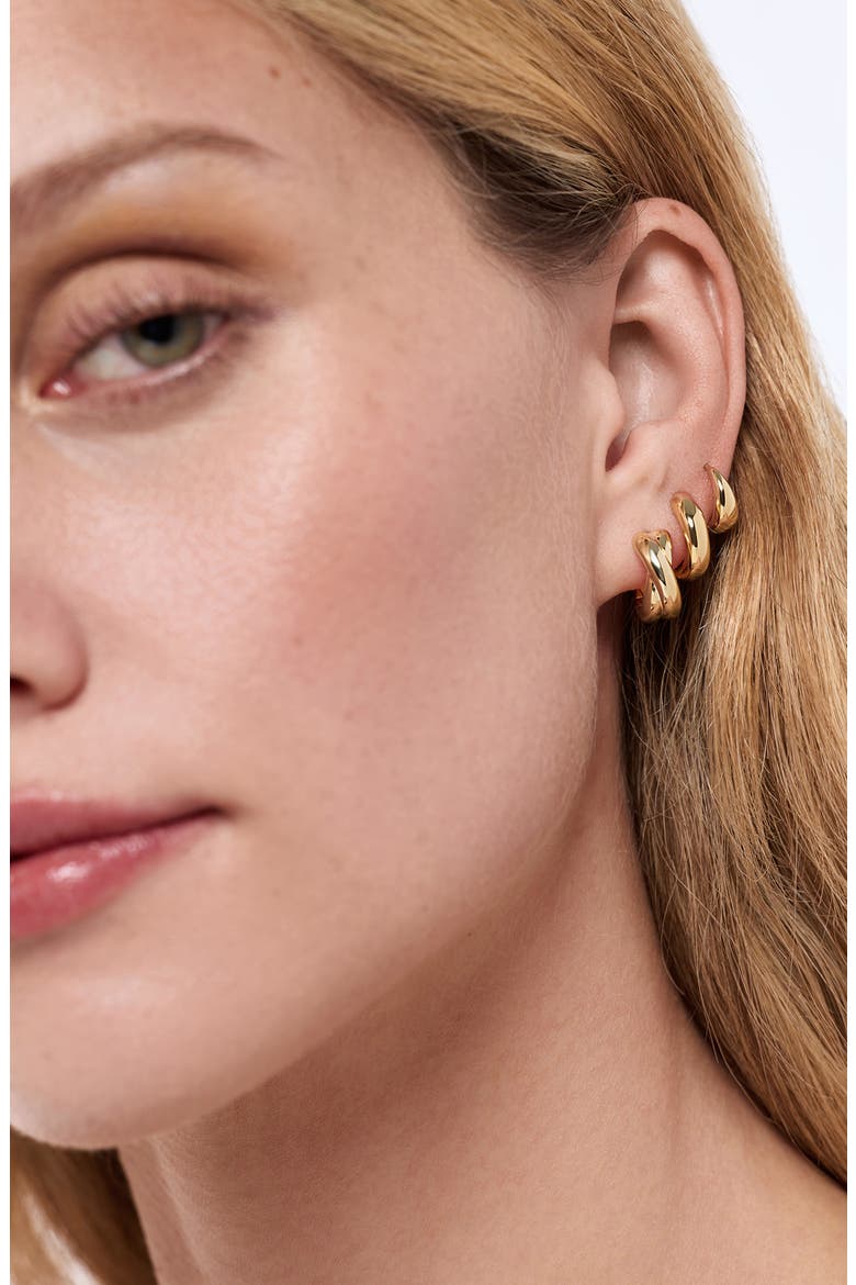 Violet Huggie Hoop Earrings, Alternate, color, GOLD