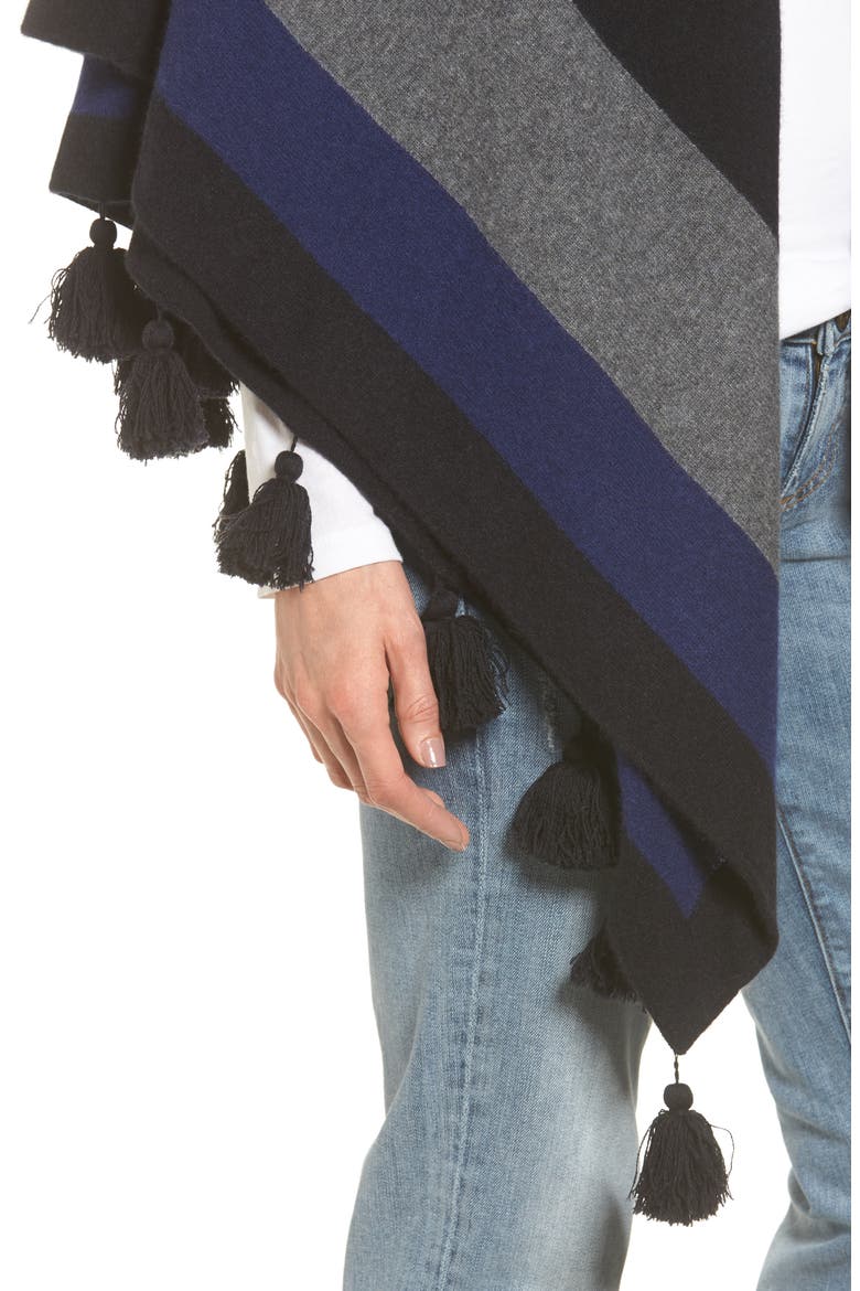 Tassel Trim Cashmere Wrap, Alternate, color, BLACK COMBO