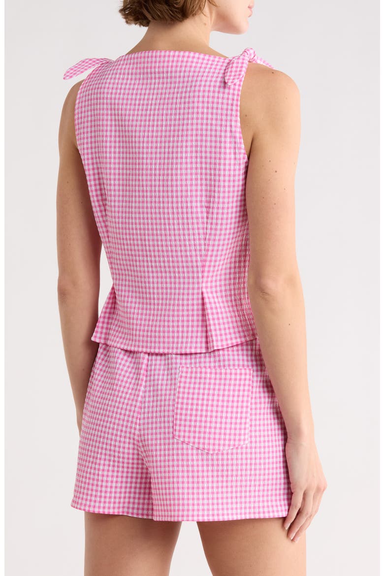 Gingham Tie Shoulder Tank, Alternate, color, PINK