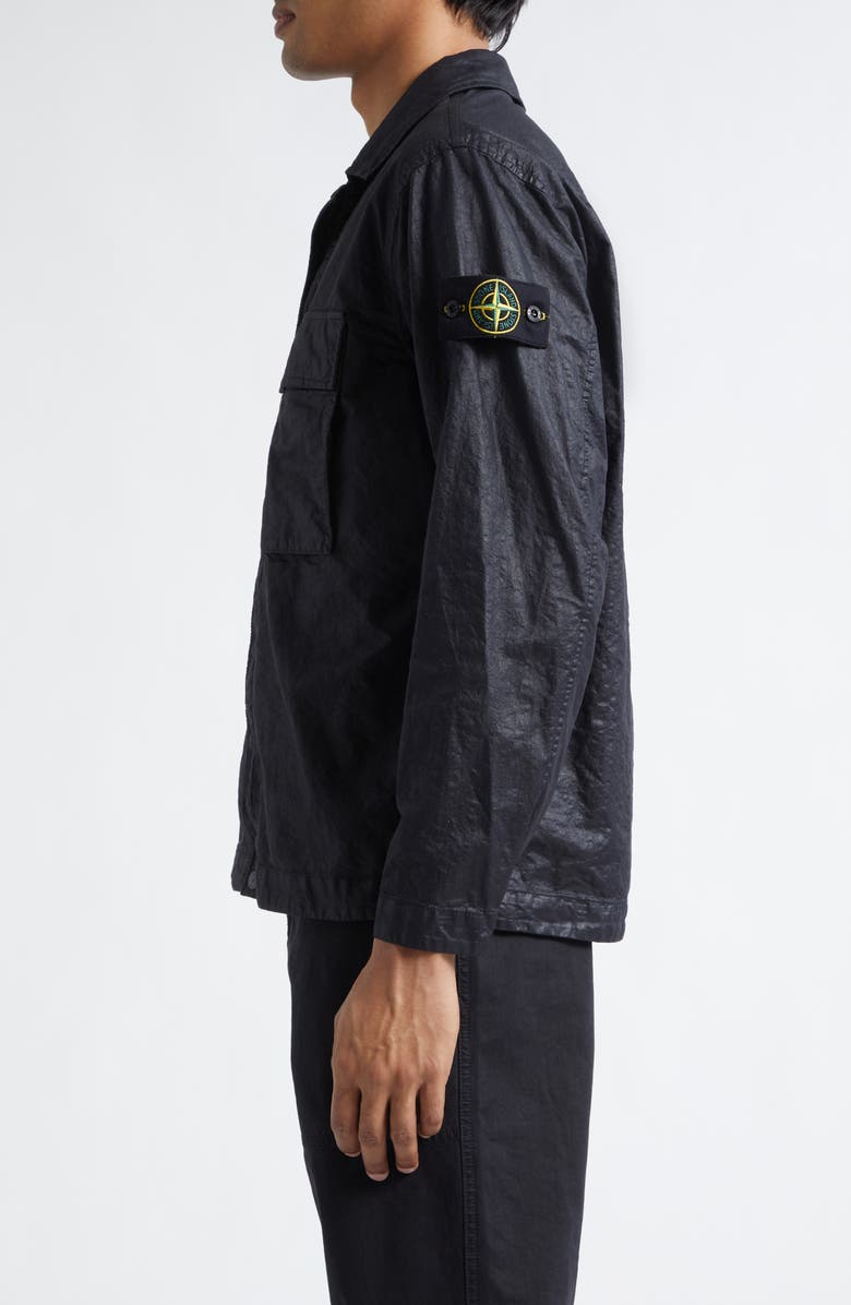 Stone Island Garment Dye Nylon Panama Overshirt, Alternate, color, Black