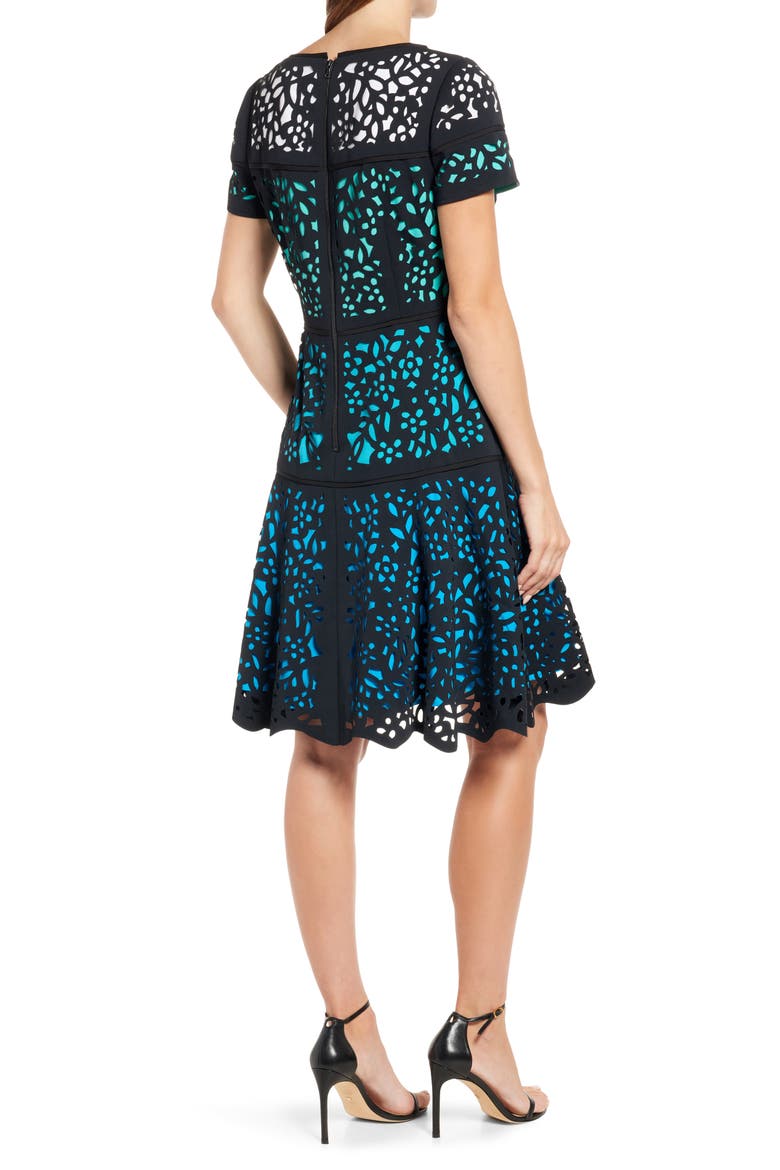 Ombré Lace Fit & Flare Dress, Alternate, color, BLACK/ TEAL