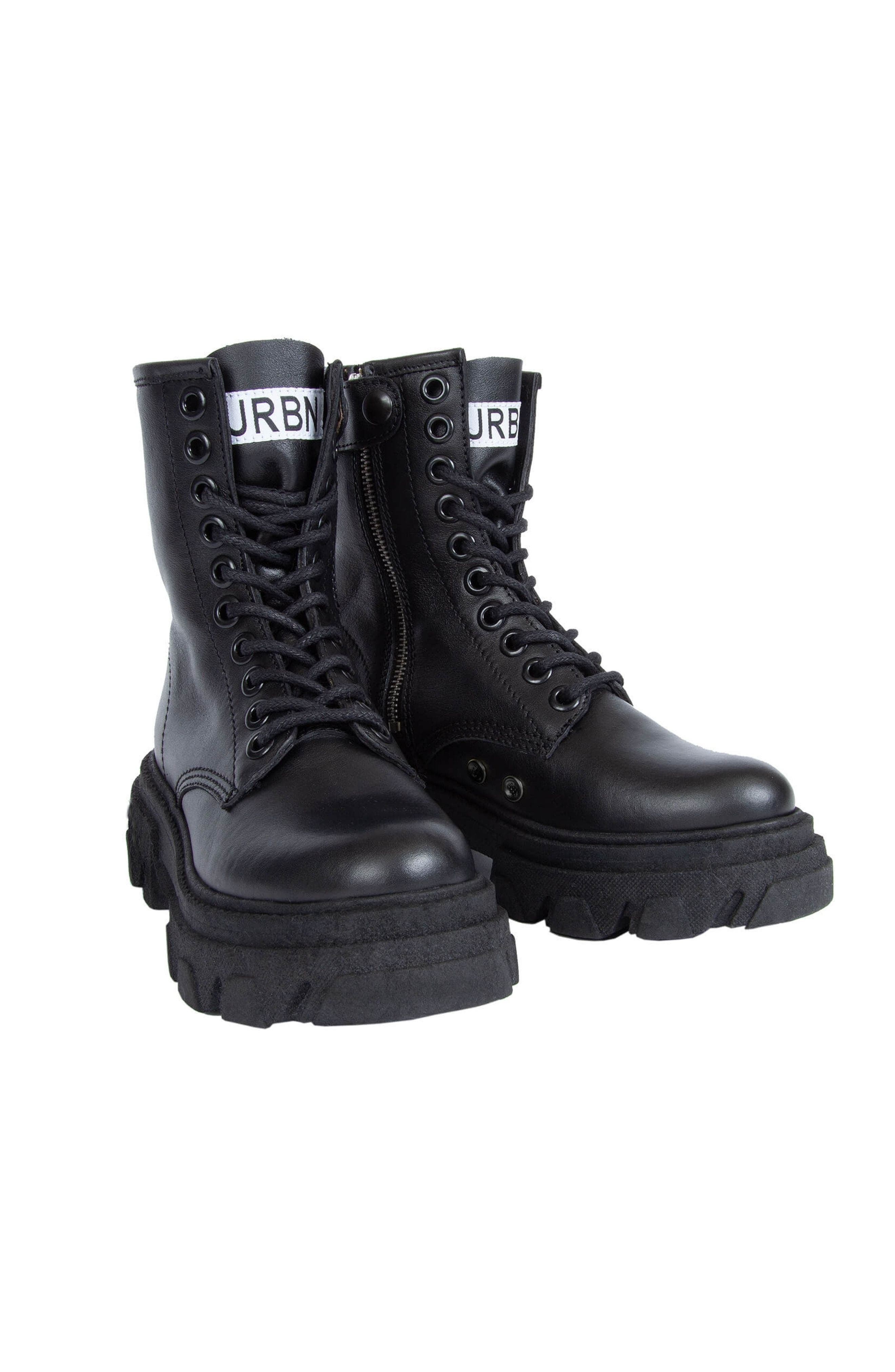 URBNKICKS Black Leather Combat Boots, Alternate, color, Black