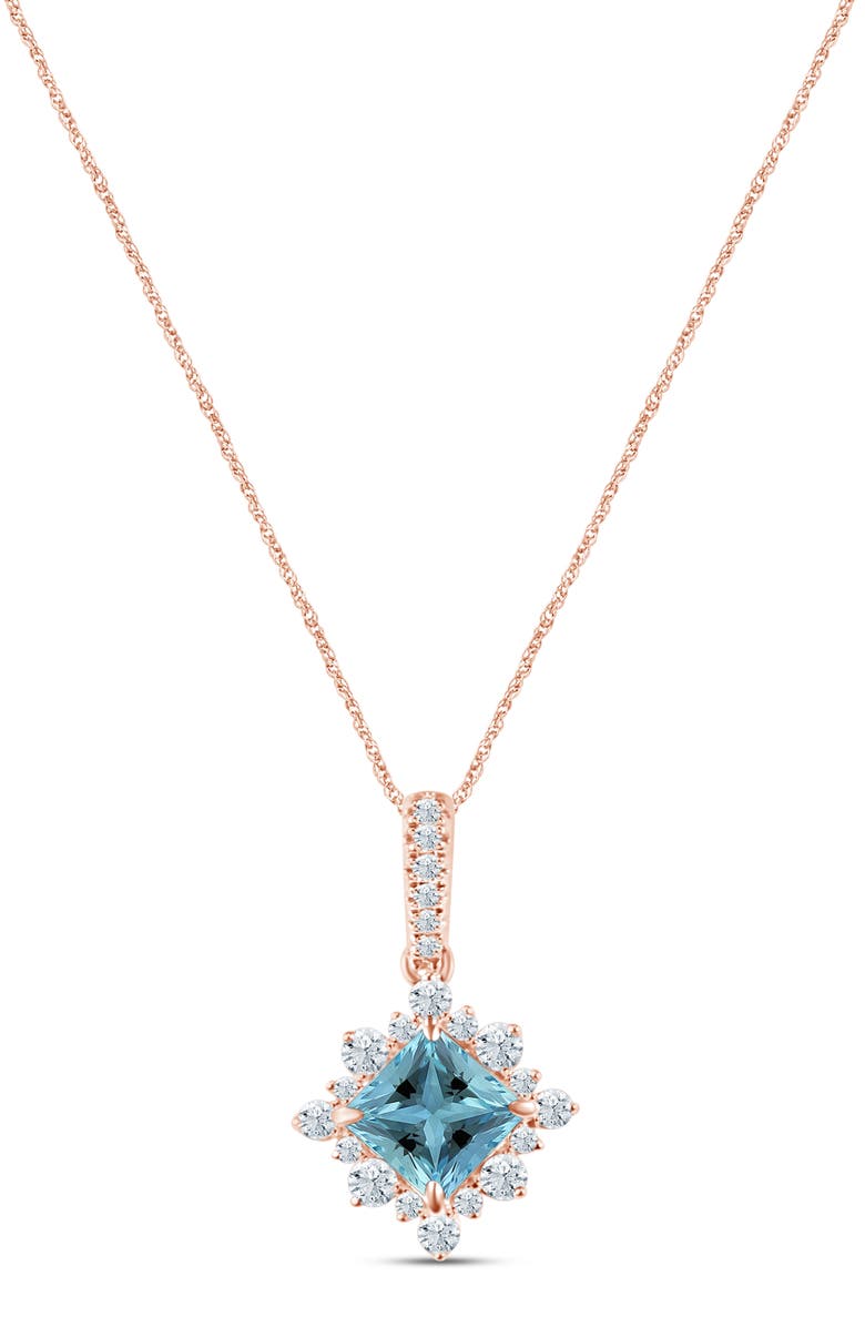 Truly Zac Posen Square Aquamarine & Diamond Pendant Necklace, Main, color, 