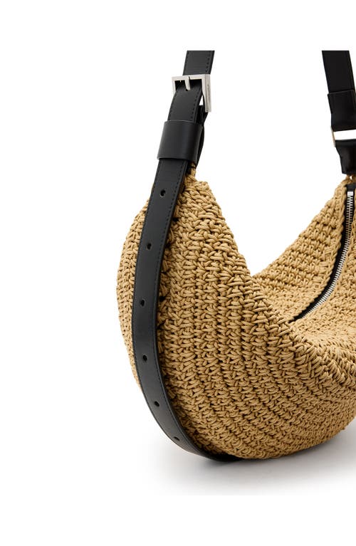 Allsaints Half Moon Straw Textured Shoulder Bag In Natural Brown