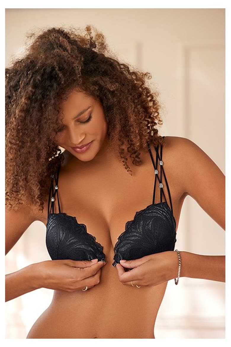 Women's Strappy Push Up Bra, Alternate, color, Black
