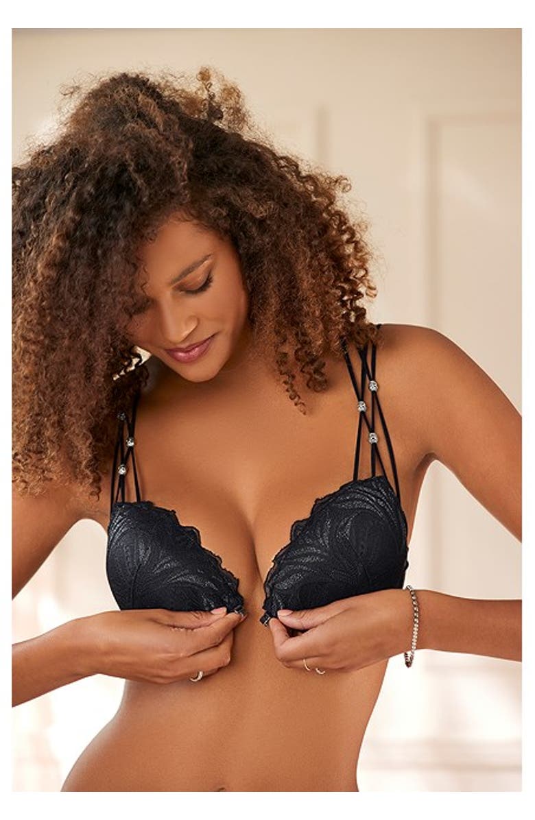 LASCANA Women's Strappy Push Up Bra, Alternate, color, Black