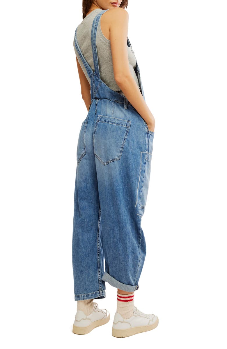 Free People Way Back Denim Overalls, Alternate, color, 