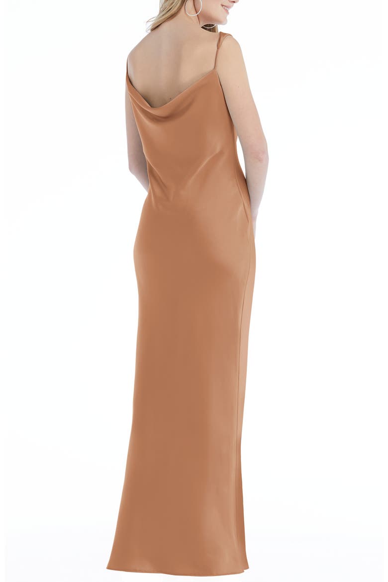 Asymmetric One-Shoulder Satin Column Gown, Alternate, color, TOFFEE