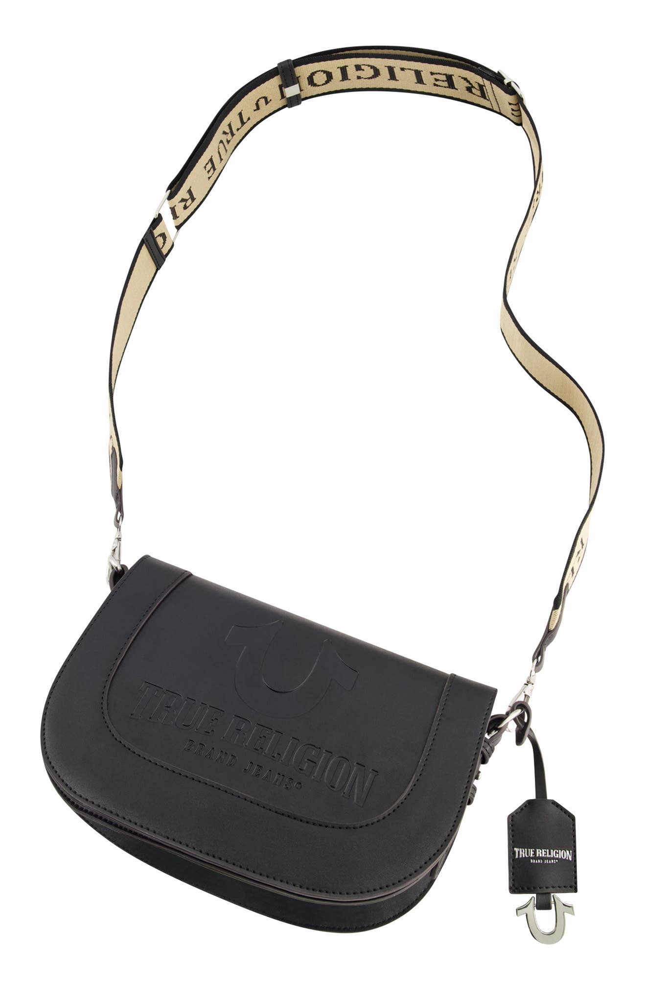 Debossed Logo Flap Shoulder Bag, Alternate, color, BLACK