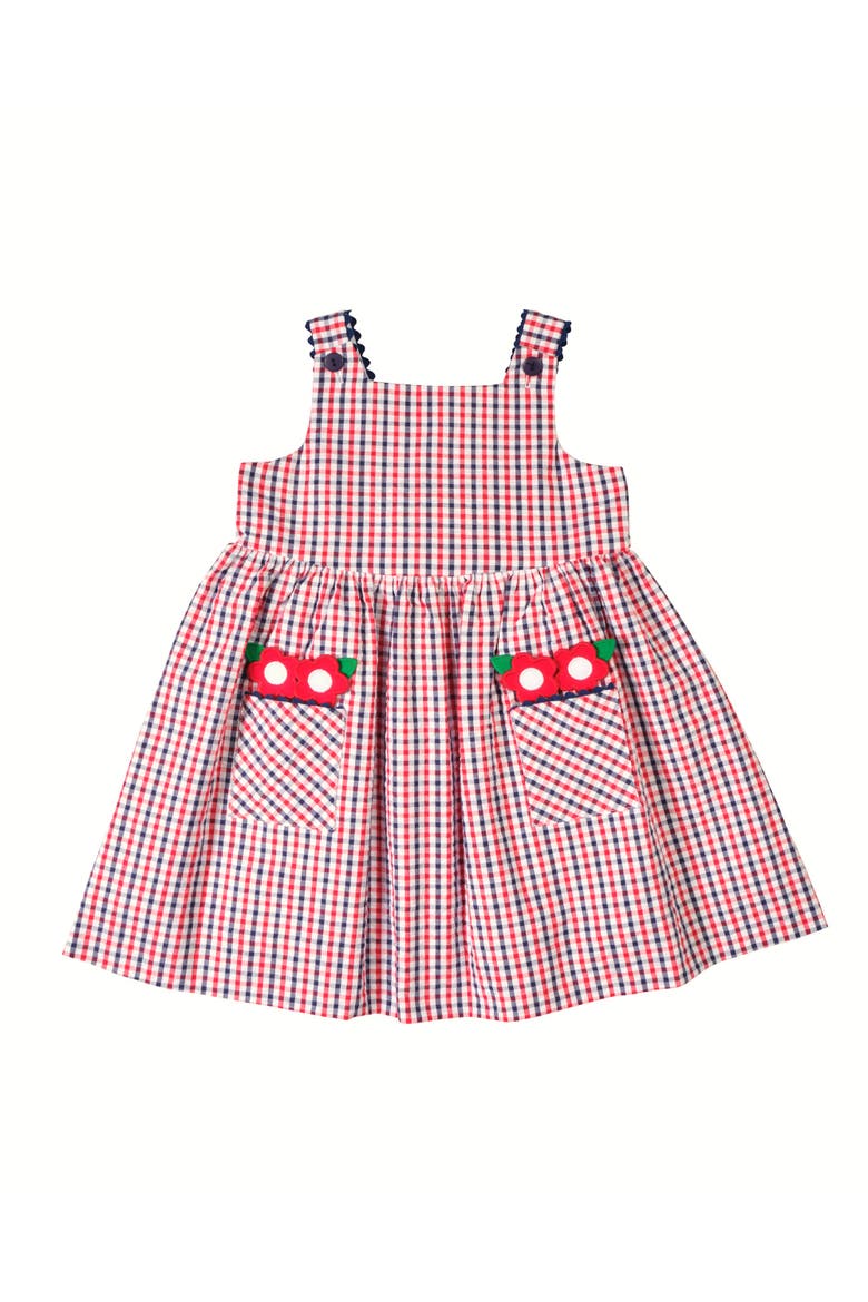 Plaid Seersucker Dress With Flowers, Main, color, Navy/White/Red