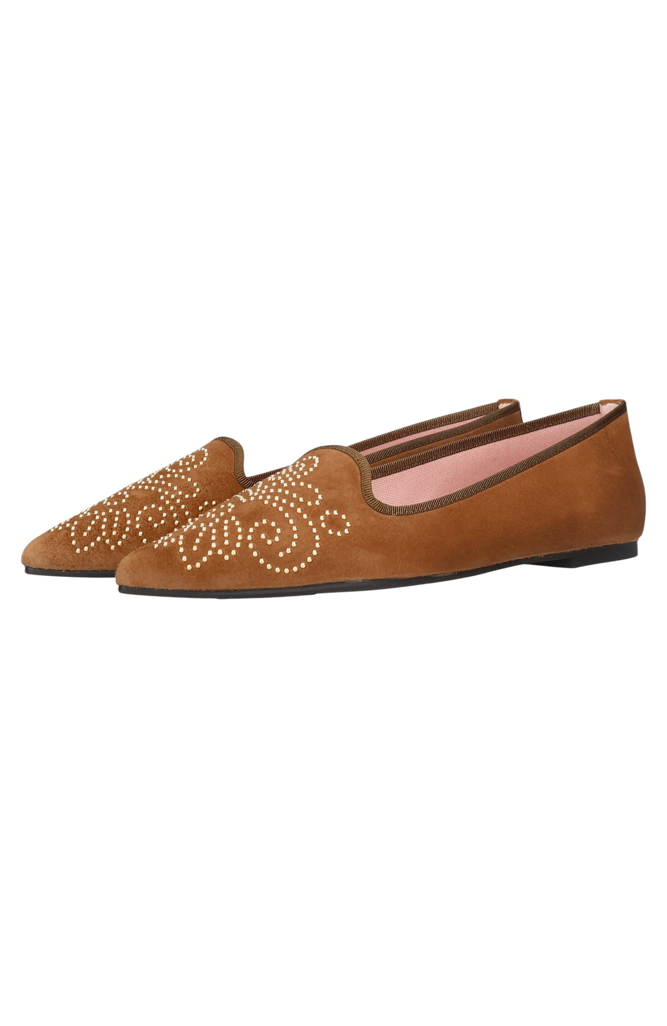 Pretty Ballerinas Pointed Toe Studded Loafer, Alternate, color, Brown