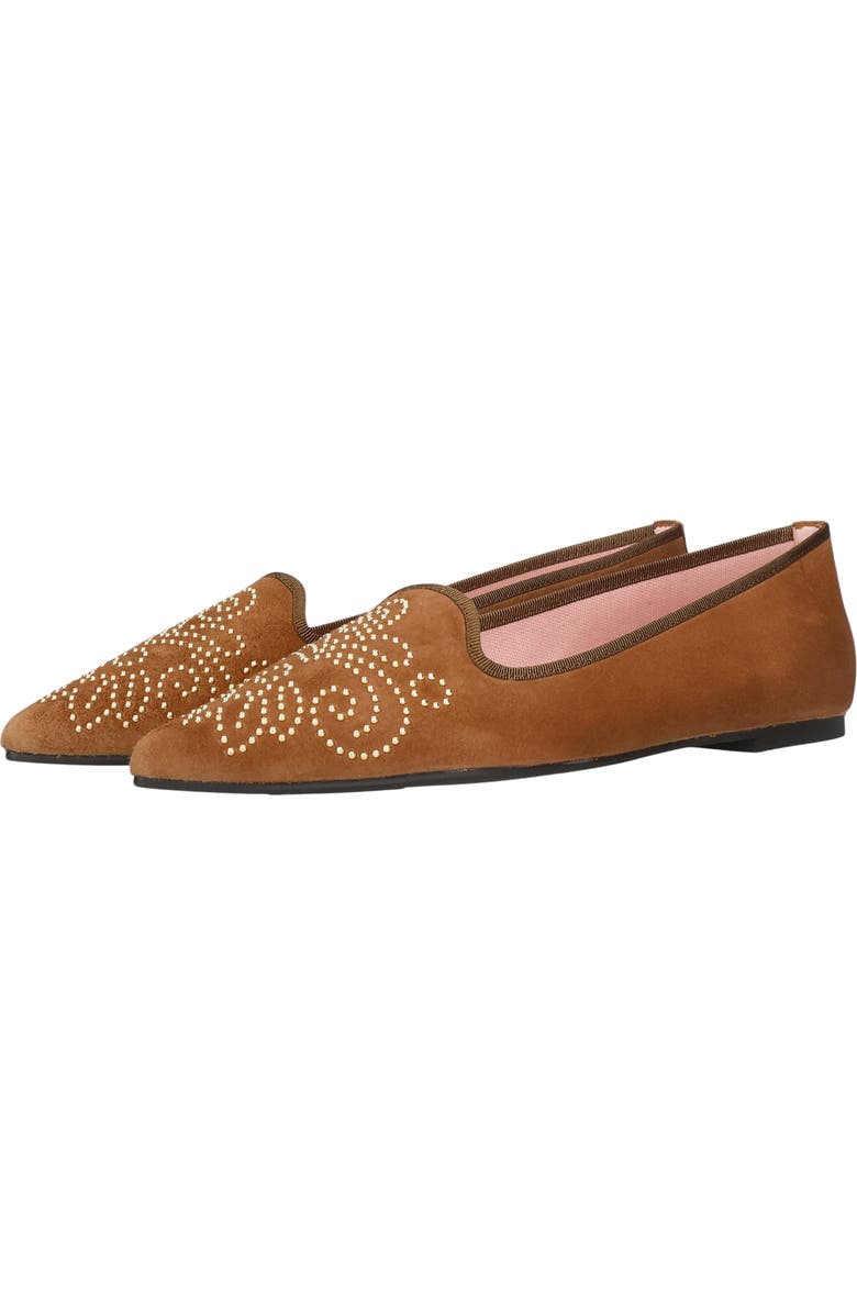 Pretty Ballerinas Pointed Toe Studded Loafer, Alternate, color, Brown