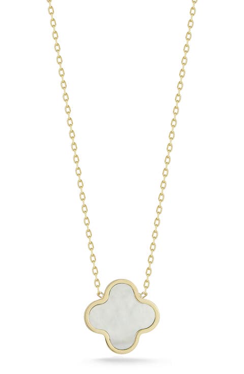 14K Gold Clover Inlay Pendant Necklace