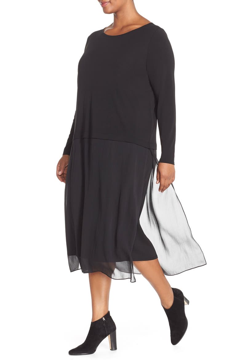 Ballet Neck Silk Jersey Dress, Alternate, color, BLACK