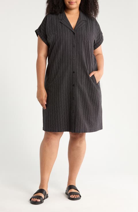 Notch Collar Organic Cotton Blend Shirtdress (Plus)