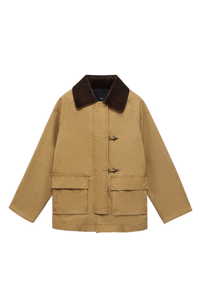 MANGO Corduroy Colllar Cotton Canvas Coat, Main, color, Medium Brown