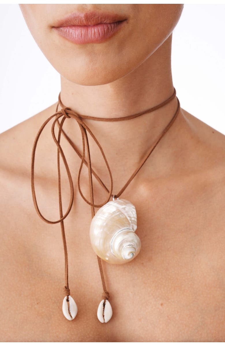Velvet Luna Seashell Suede Wrap Necklace, Alternate, color, Brown