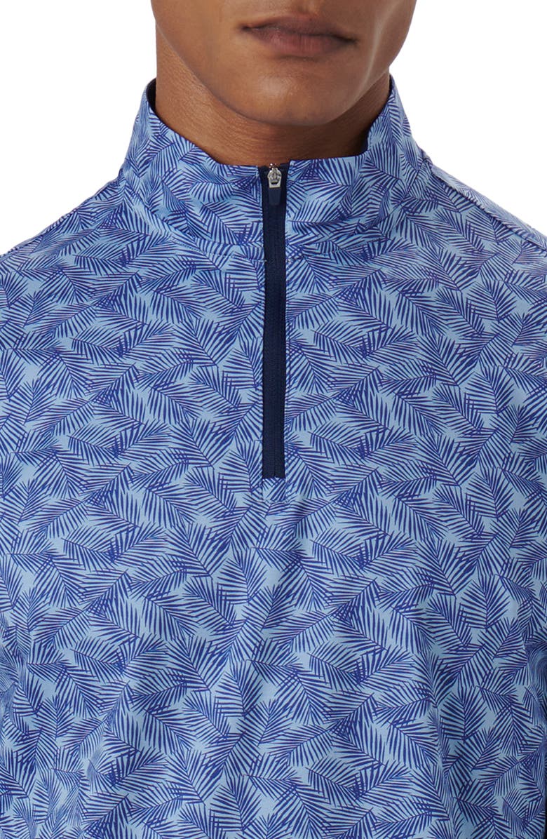 Bugatchi OoohCotton<sup>®</sup> Frond Print Stretch Cotton Quarter Zip Pullover, Alternate, color, Air-Blue