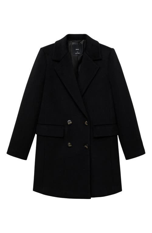 Mango Double Breasted Coat In Black