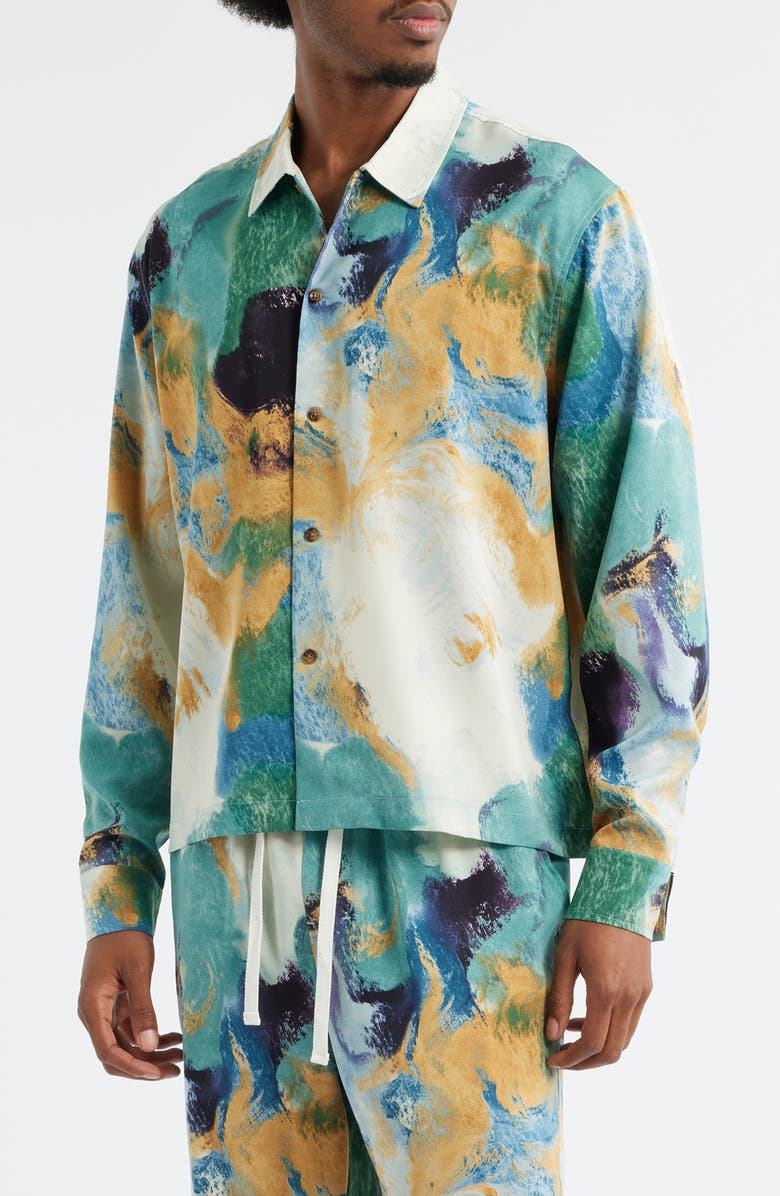 RIZORT Vincent Abstract Print Button-Up Shirt, Main, color, Green