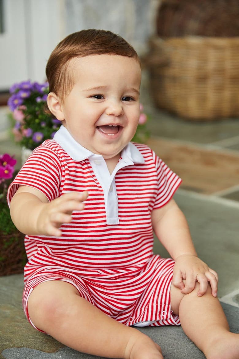 Peter Pan Polo Romper, Alternate, color, Red Stripe
