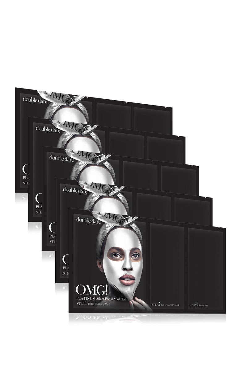 OMG DOUBLE DARE OMG Platinum Silver Facial Masks - Pack of 5, Main, color, 