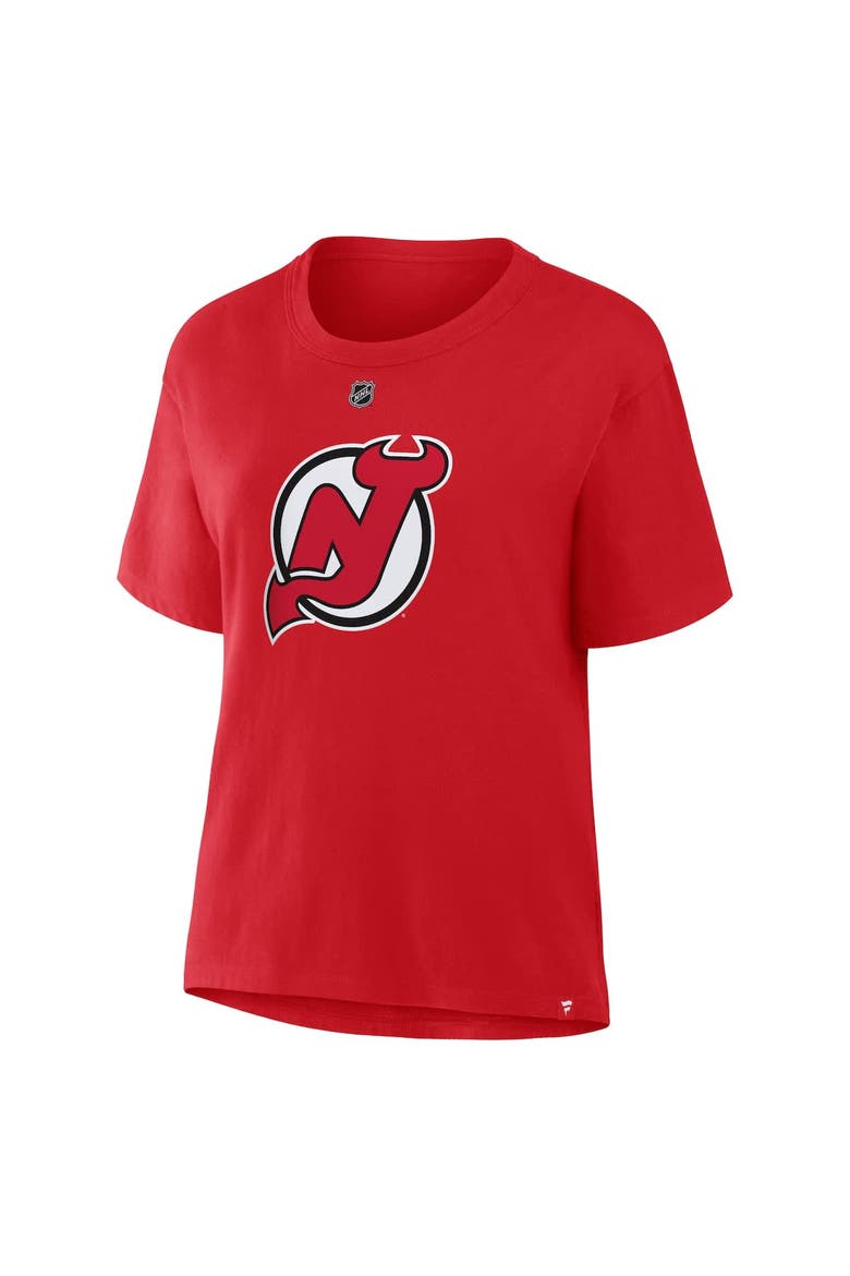 Women's Fanatics Jack Hughes Red New Jersey Devils Authentic Stack Name & Number T-Shirt, Alternate, color, Red