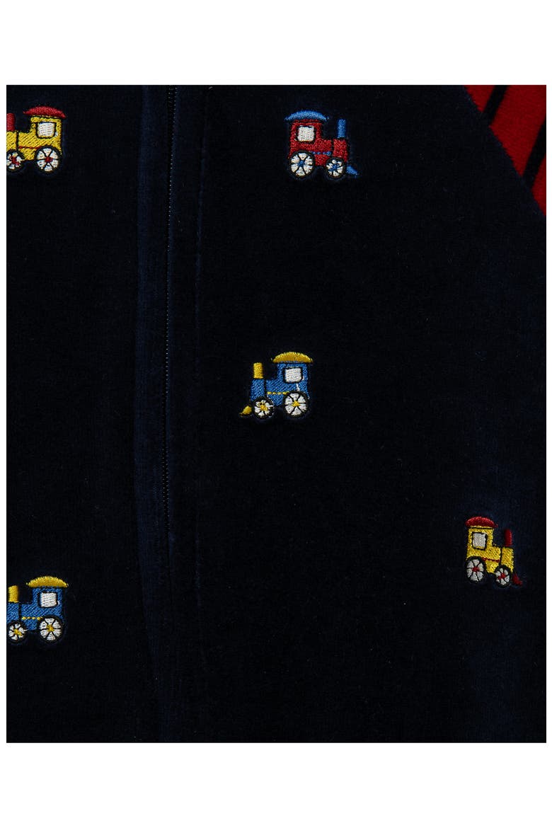 Kids' Trains Velour Footie, Alternate, color, NAVY