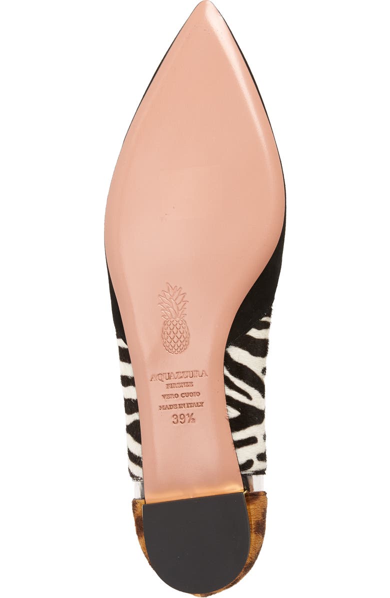 Aquazzura Fearless Animal Print Ballet Flat with Genuine Calf Hair Trim, Alternate, color,