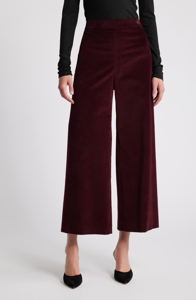 FRAME Velvet Crop Wide Leg Pants, Main, color, Wine