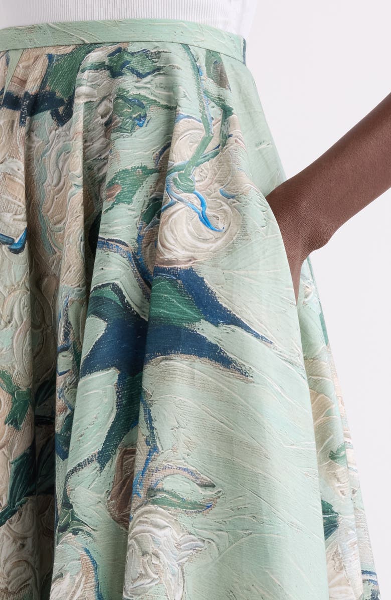 Givenchy Rose Jacquard Gathered Cotton A-Line Midi Skirt, Alternate, color, Mint Green