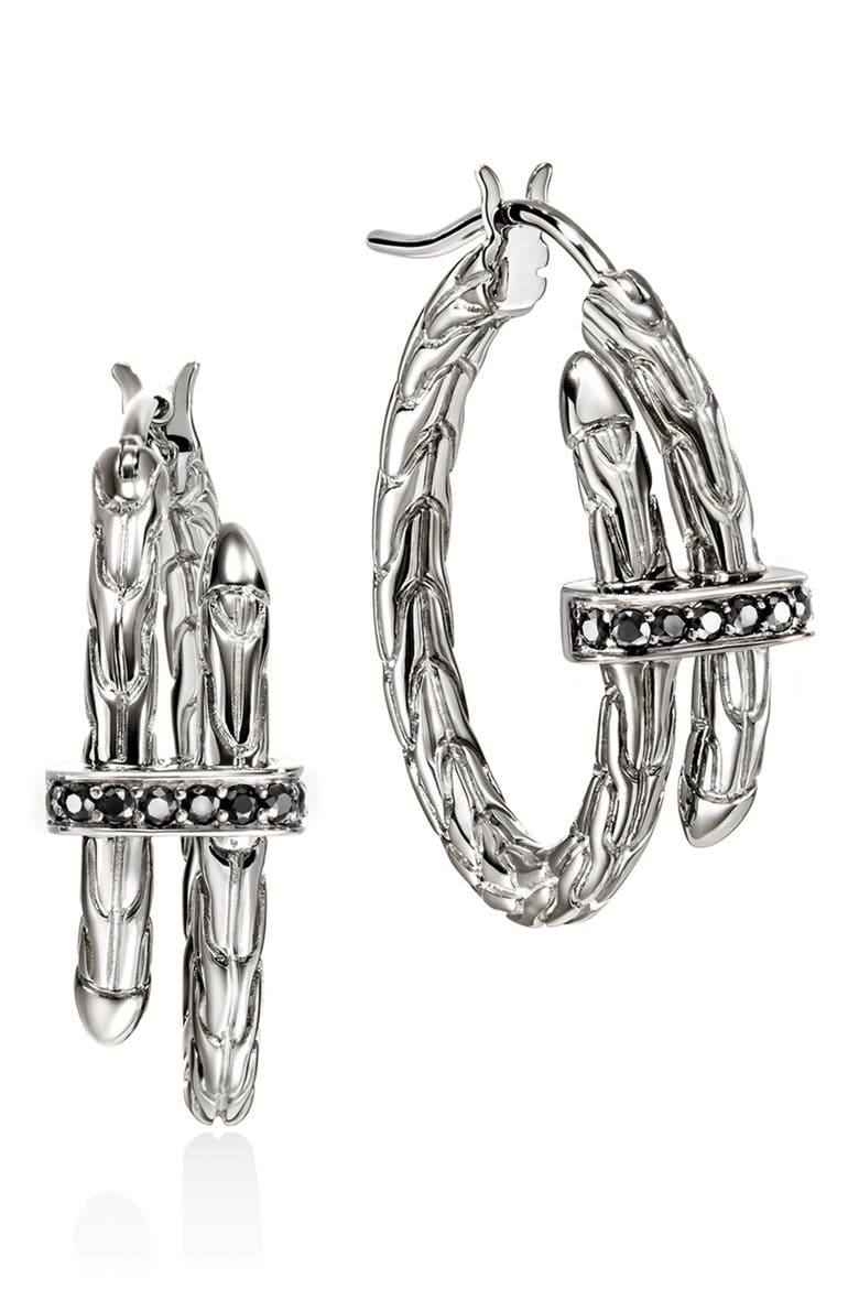 Spear Hoop Earrings, Sterling Silver, Sapphires, Main, color, SILVER/BLACK