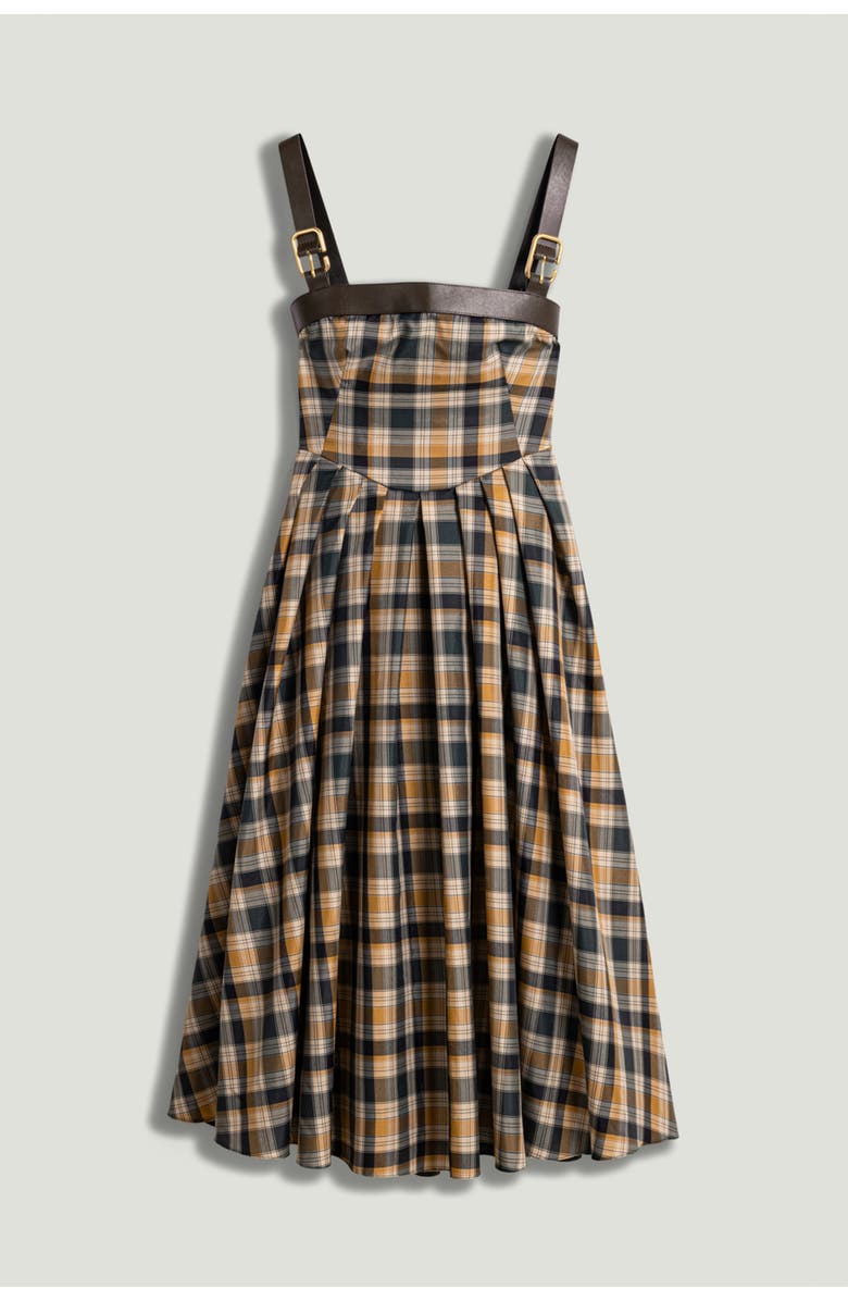 Nocturne Plaid Pleated Maxi Dress with Faux Leather Belt, Alternate, color,