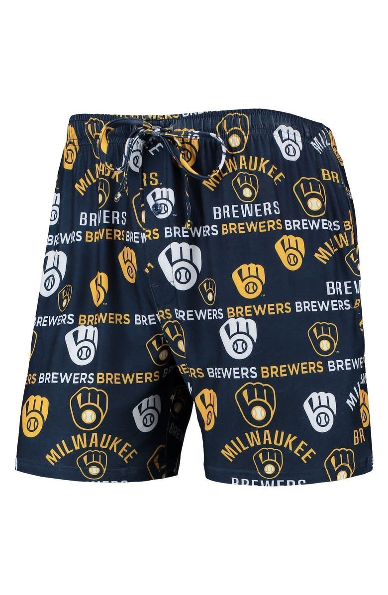 CONCEPTS SPORT Men's Concepts Sport Navy Milwaukee Brewers Flagship Allover Print Knit Jam Shorts, Alternate, color, 