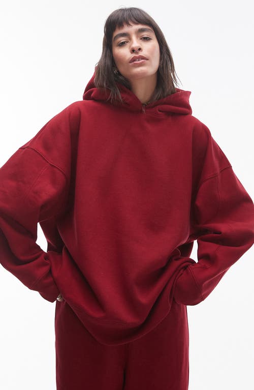 Topshop Premium Oversize Hoodie in Burgundy 