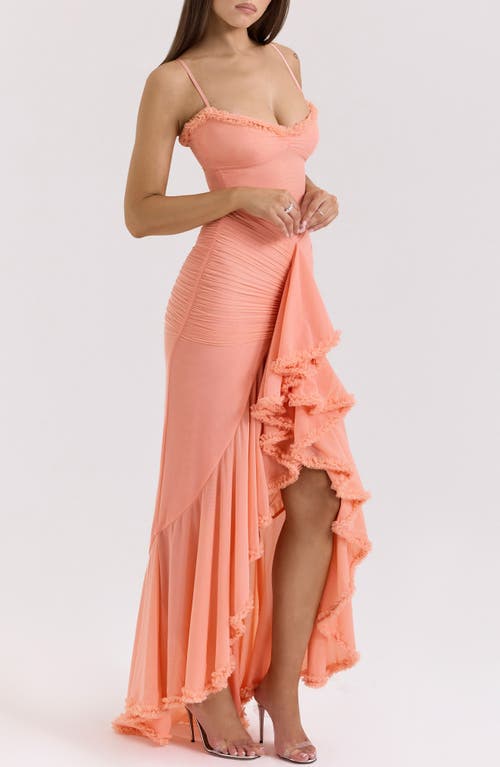 HOUSE OF CB HOUSE OF CB GABBI RUFFLE MESH HIGH-LOW COCKTAIL DRESS 