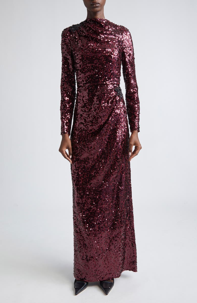 Erdem Embellished Sequin Long Sleeve Gown, Main, color,