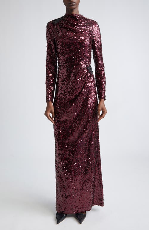 Erdem Embellished Sequin Long Sleeve Gown In Red