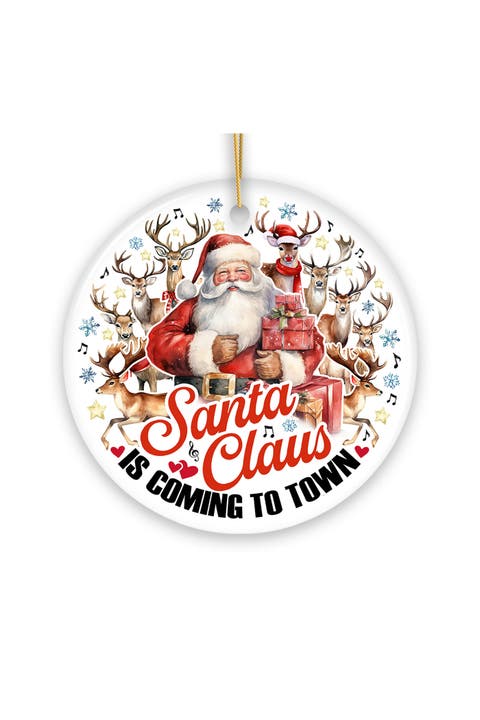 Santa Claus Is Coming To Town Reindeer Ceramic Ornament