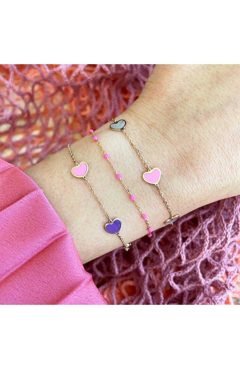 The Lovery Fine Jewelry Mother of Pearl and Bubblegum Pink Mixed Heart Station Bracelet, Alternate, color, Mother Of Pearl Bubblegum Pink