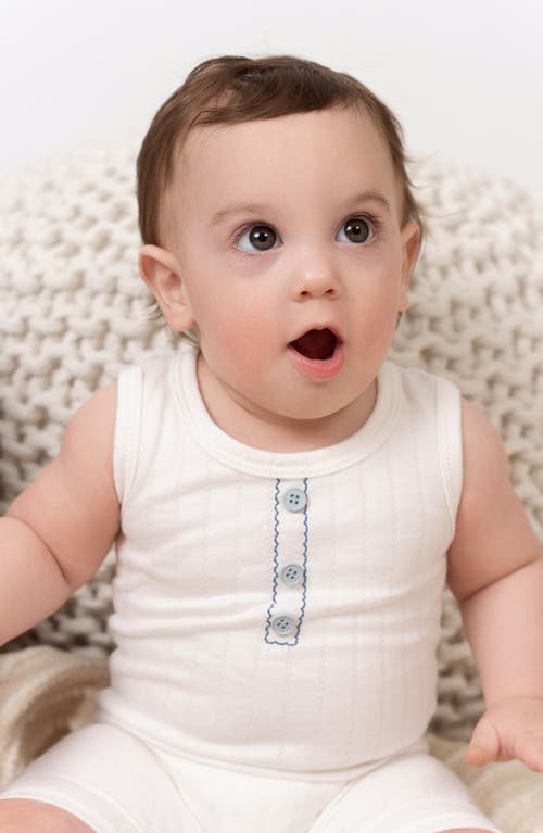Maniere Manière Kids' Textured Striped Cotton Blend Romper In Neutral