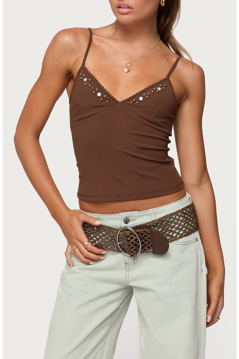 Holland Beaded V-Neck Camisole, Main, color, BROWN