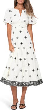 Adelyn Rae Elani Embroidered Cotton Midi Dress