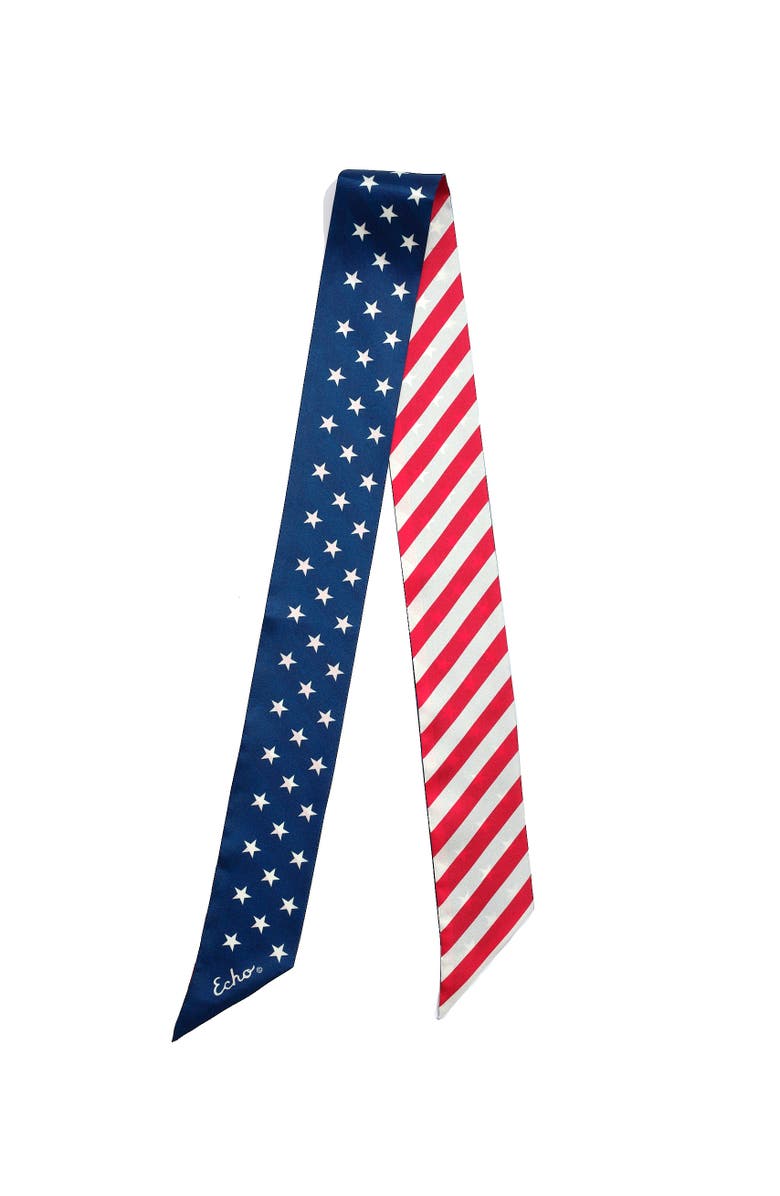 Echo Stars And Stripes Silk Ribbon Scarf, Alternate, color, Navy