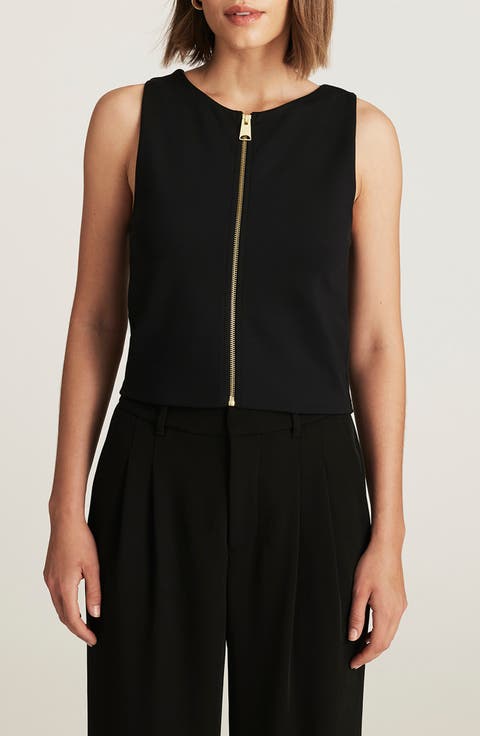 Front Zip Sleeveless Crop Top