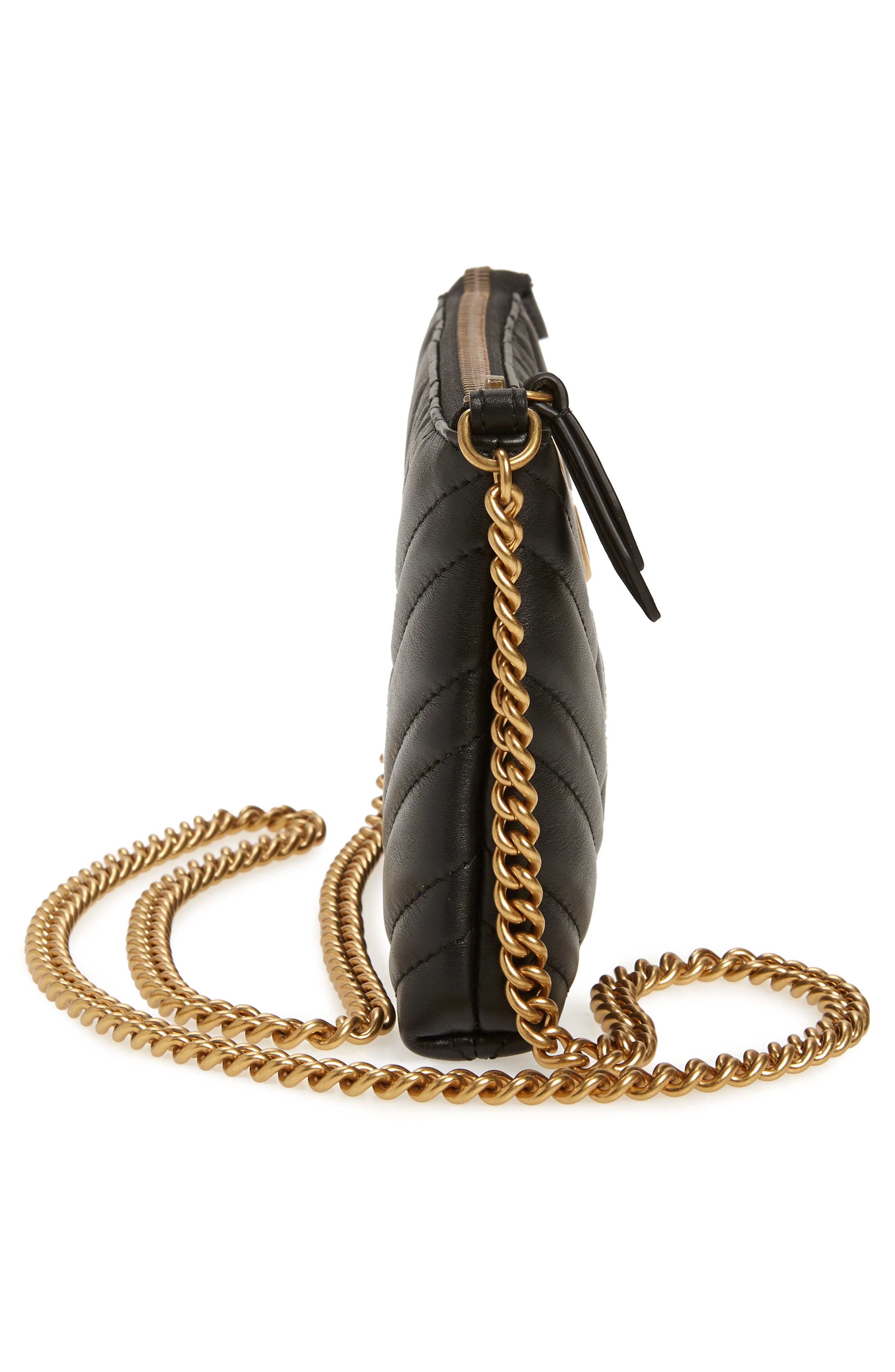 Marmont 2.0 Leather Wallet on a Chain, Alternate, color, NERO