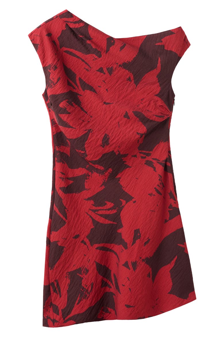 Texture One-Shoulder Minidress, Alternate, color, RED