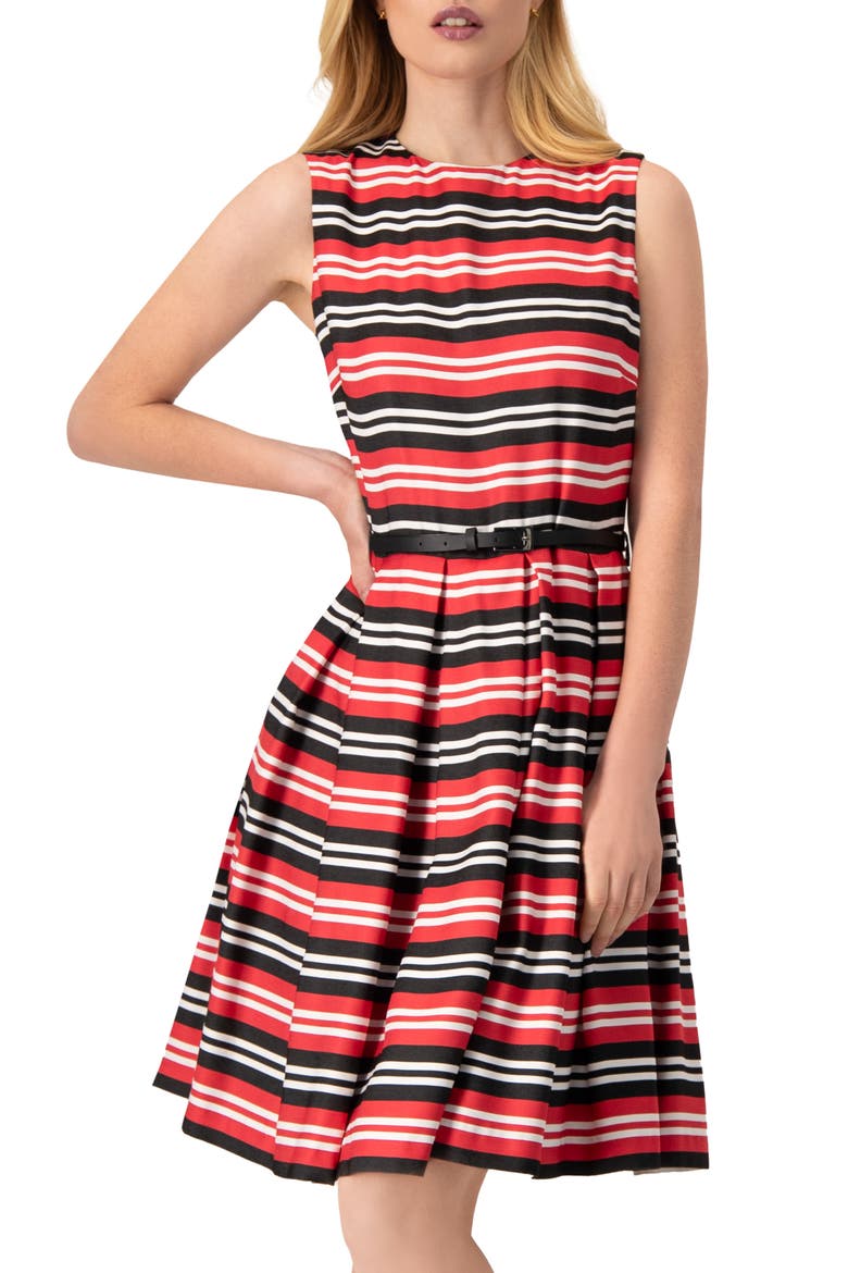 Sleeveless Striped Fit & Flare Dress, Main, color, Black-Red