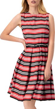 IVONNE Sleeveless Striped Fit & Flare Dress