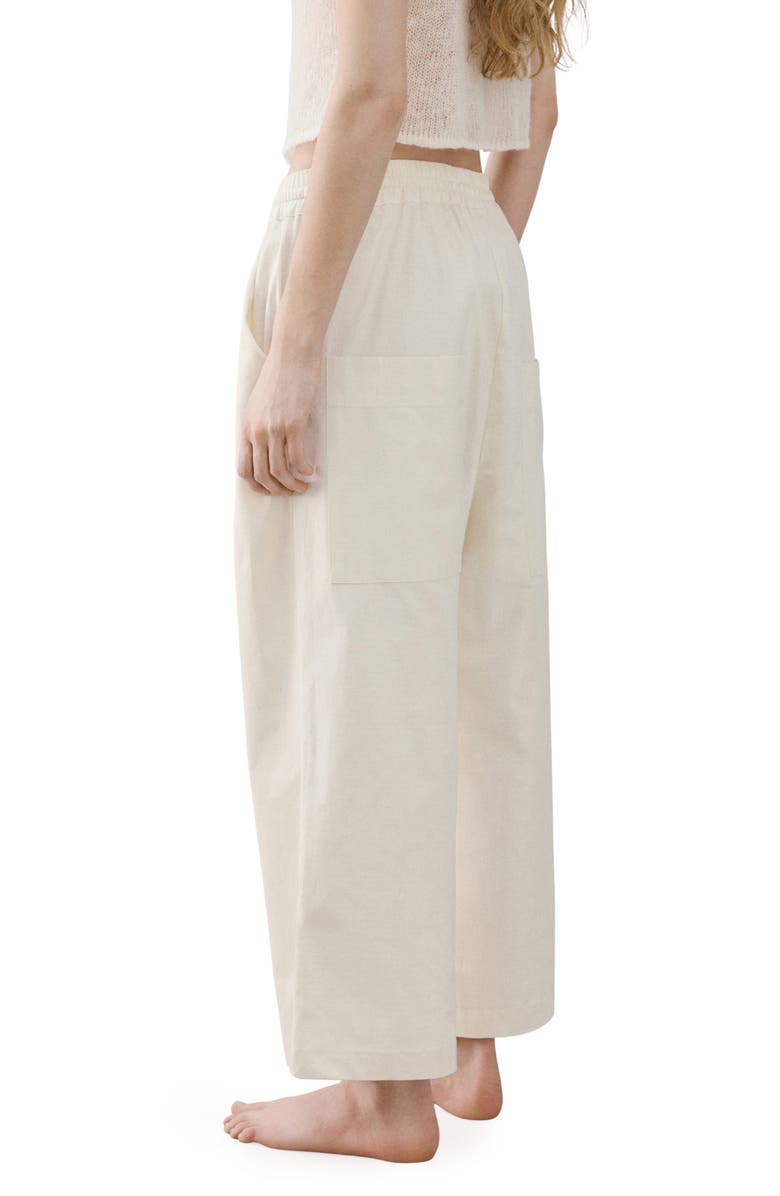 MANGO Pull-On Wide Leg Cotton Pajama Pants, Alternate, color, Ivory White